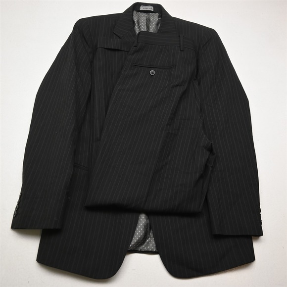 Vtg Y2K Boxy 2000s 36R 31x30 Black Striped Mens Jacket Pants Suit